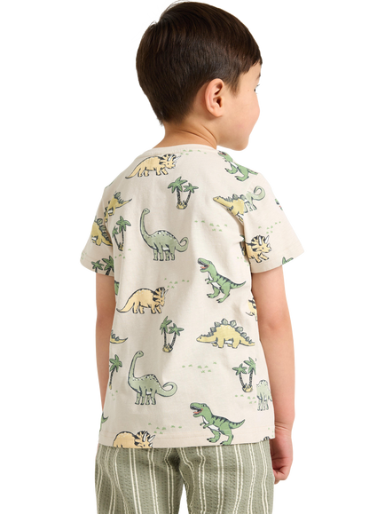 Lindex Kids' Dinosaurs Cotton T-Shirt, Light Beige - view 2, Light Beige