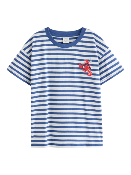 Lindex Kids' Striped T-Shirt, Blue, Blue