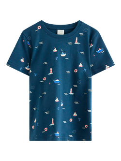 Lindex Kids' Short Sleeve Nautical Print T-Shirt, Dark Blue, Dark Blue