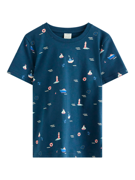 Lindex Kids' Short Sleeve Nautical Print T-Shirt, Dark Blue, Dark Blue
