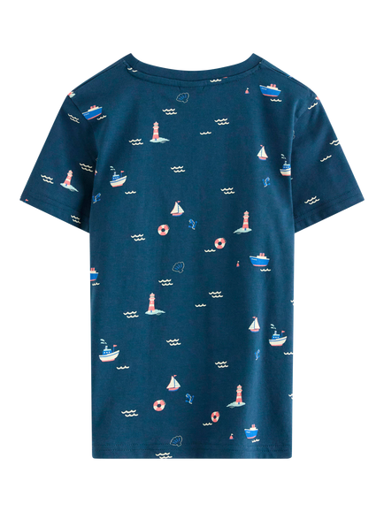 Lindex Kids' Short Sleeve Nautical Print T-Shirt, Dark Blue - view 2, Dark Blue