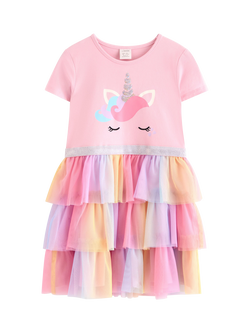 Lindex Kids' Short Sleeve Tulle Unicorn Dress, Light Pink, Light Pink