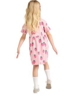 Lindex Kids' Short Sleeve Strawberry Print Dress, Light Pink - view 2, Light Pink