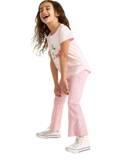 Lindex Kids' Ribbed Floral Print Flare Leggings, Light Pink, Light Pink