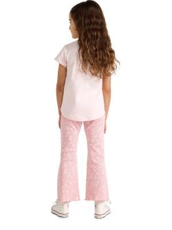 Lindex Kids' Ribbed Floral Print Flare Leggings, Light Pink - view 2, Light Pink