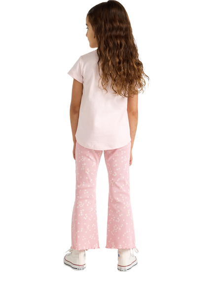 Lindex Kids' Ribbed Floral Print Flare Leggings, Light Pink - view 2, Light Pink