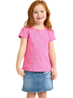 LIndex Kids' Floral Embroidered Pointelle Knit Top, Pink, Pink