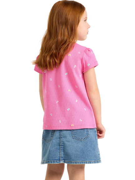 LIndex Kids' Floral Embroidered Pointelle Knit Top, Pink - view 2, Pink