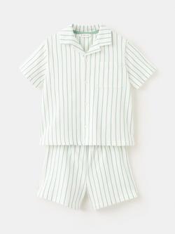 Mango Kids' Short Sleeve Striped Pyjama Set, Green, Green