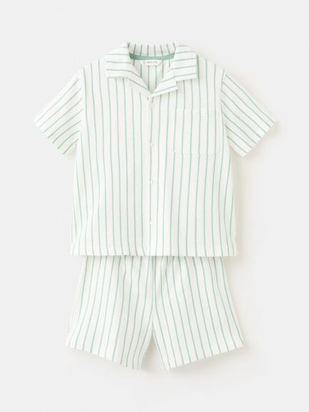 Mango Kids' Short Sleeve Striped Pyjama Set, Green, Green