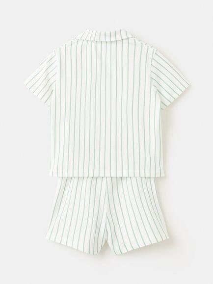 Mango Kids' Short Sleeve Striped Pyjama Set, Green - view 2, Green