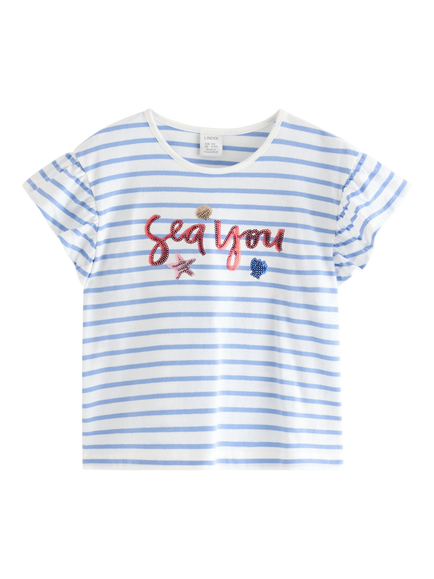 Lindex Kids' Sea You T-Shirt, Light Dusty White/Multi, Light Dusty White/Multi