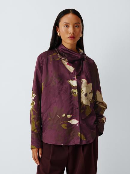 John Lewis Tie Neck Floral Print Blouse, Floral, Floral
