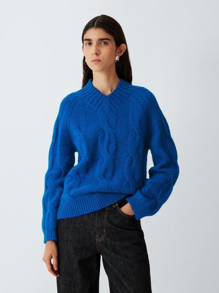 John Lewis Alpaca Blend Cable Knit Jumper, Colbolt Blue
