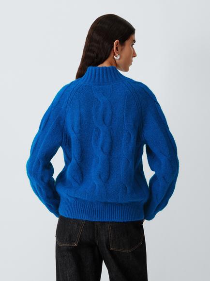 John Lewis Alpaca Blend Cable Knit Jumper - view 2, Colbolt Blue