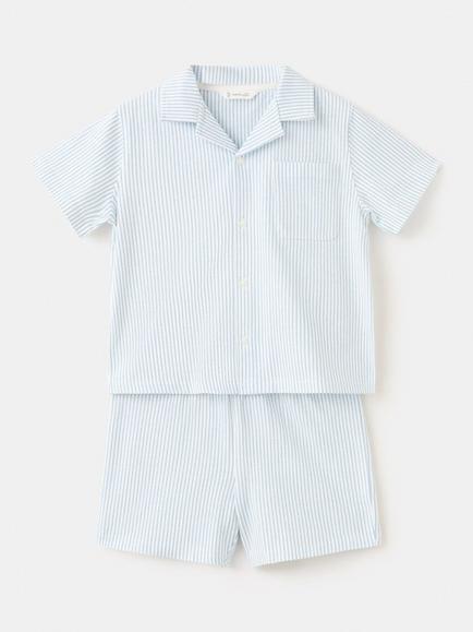 Mango Kids' Short Sleeve Striped Pyjama Set, Blue, Blue