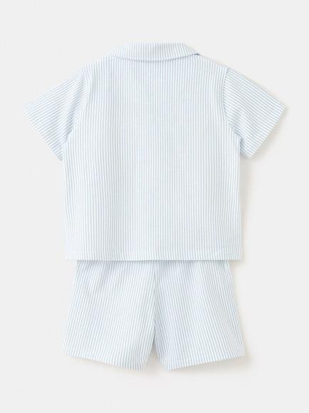 Mango Kids' Short Sleeve Striped Pyjama Set, Blue - view 2, Blue