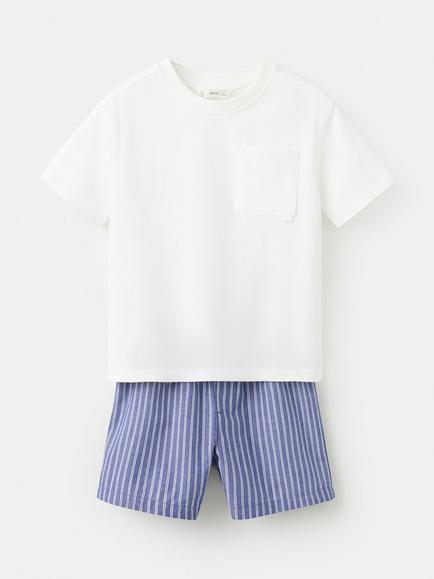 Mango Kids' Short Sleeve Pyjama Set, Off White, Off White