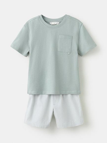 Mango Kids' Pure Cotton Short Pyjama Set, Green