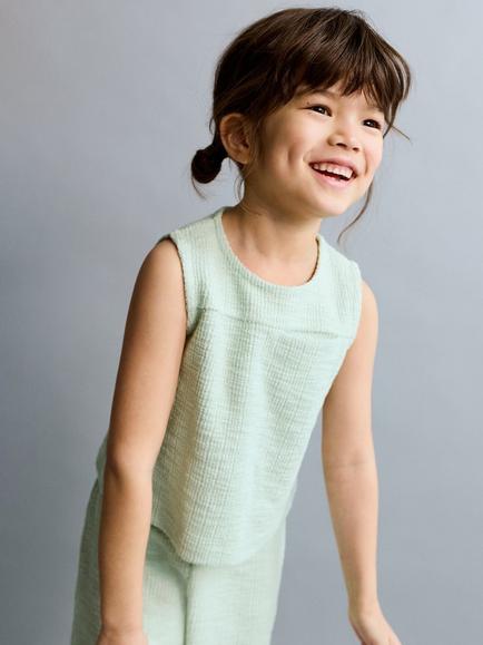 Mango Kids' Sleeveless Textured Drape Top, Aqua, Aqua