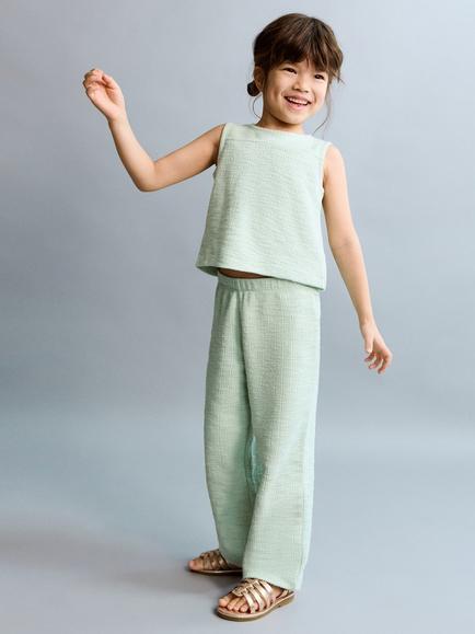 Mango Kids' Sleeveless Textured Drape Top, Aqua - view 2, Aqua