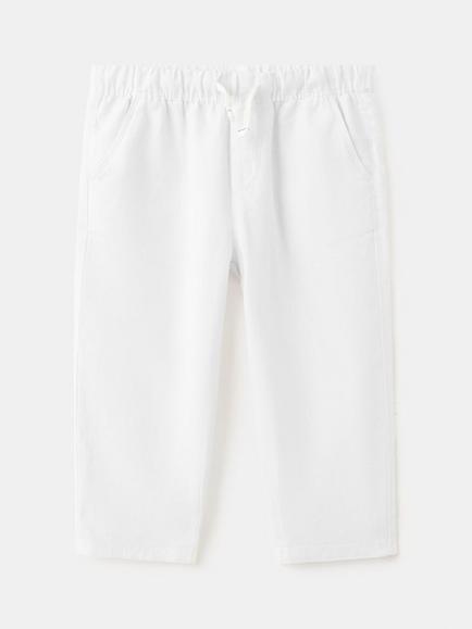 Mango Baby Drawstring Waist Linen Blend Trousers, Off White