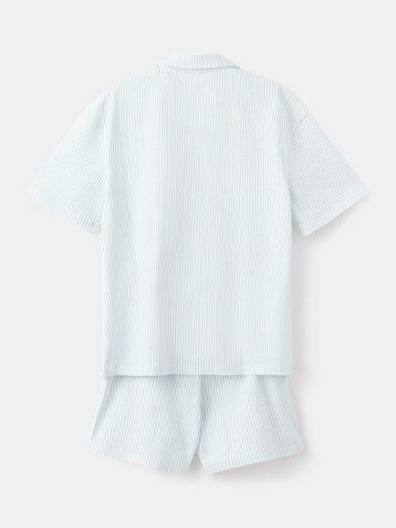 Mango Kids' Striped Short Pyjama Set, Blue - view 2, Blue
