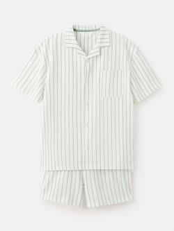 Mango Kids' Short Sleeve Striped Pyjama Set, Green/White, Green/White