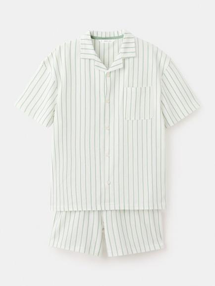 Mango Kids' Short Sleeve Striped Pyjama Set, Green/White, Green/White
