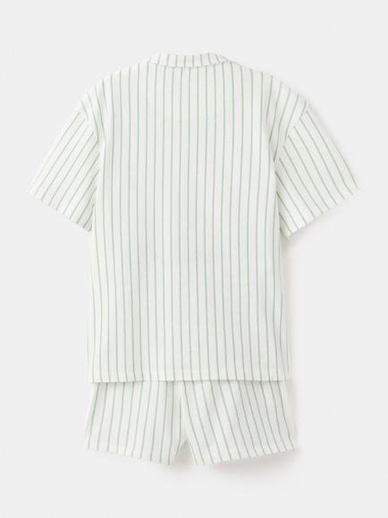 Mango Kids' Short Sleeve Striped Pyjama Set, Green/White - view 2, Green/White