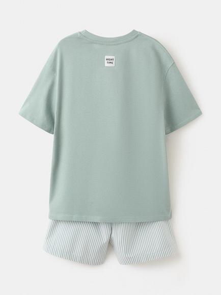 Mango Kids' Short Sleeve Pyjama Set, Green - view 2, Green