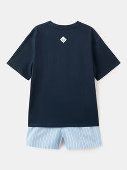 Mango Kids' Short Sleeve Pyjama Set, Navy - view 2, Navy