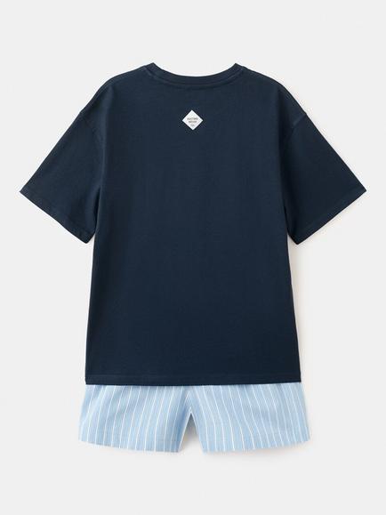 Mango Kids' Short Sleeve Pyjama Set, Navy - view 2, Navy