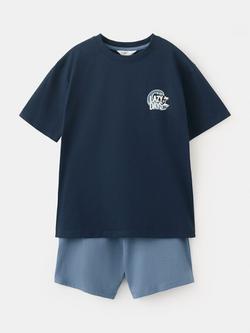 Mango Kids' Short Sleeve Pyjama Set, Navy, Navy