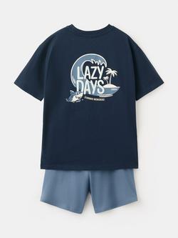Mango Kids' Short Sleeve Pyjama Set, Navy - view 2, Navy