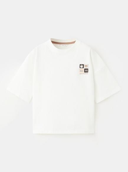 Mango Kids' Camiseta Cotton Short Sleeve T-Shirt, Natural, Natural