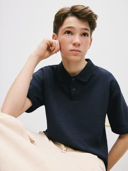 Mango Kids' Short Sleeve Polo Shirt, Navy, Navy