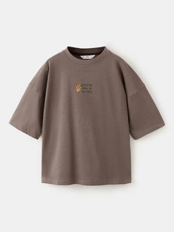 Mango Kids' Short Sleeve Back Print T-Shirt, Brown, Brown