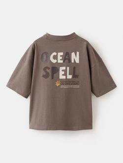 Mango Kids' Short Sleeve Back Print T-Shirt, Brown - view 2, Brown