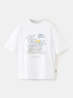 Mango Kids' Cotton Short Sleeve Front Sketch T-Shirt, White, White