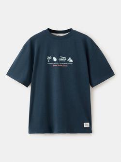 Mango Kids' Cotton Short Sleeve Graphic Print T-Shirt, Navy, Navy
