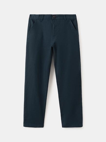 Mango Kids' Linen Blend Chinos, Navy, Navy