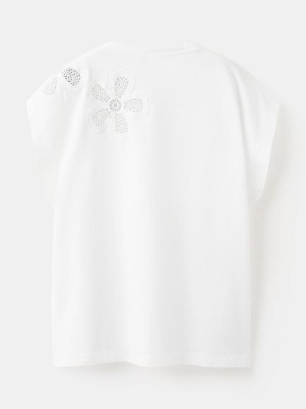 Mango Kids' Short Sleeve Floral Embroidery T-Shirt, Off White - view 2, Off White