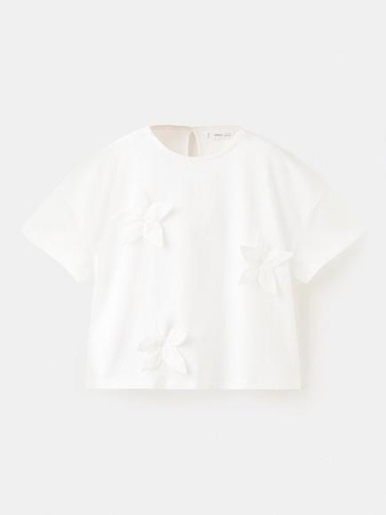 Mango Kids' Floral Embroidered T-Shirt, Off White, Off White