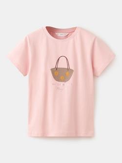 Mango Kids' Short Sleeve Embroidered T-Shirt, Pink, Pink