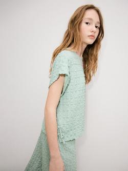 Mango Kids' Textured Short Sleeve Tie Side T-Shirt, Aqua, Aqua