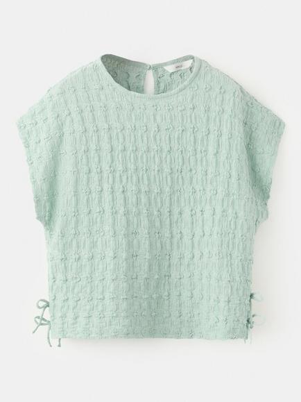 Mango Kids' Textured Short Sleeve Tie Side T-Shirt, Aqua - view 2, Aqua