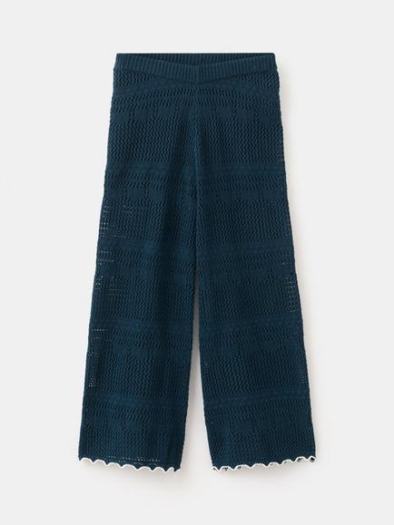 Mango Kids' Knitted Scallop Trim Trousers, Navy, Navy
