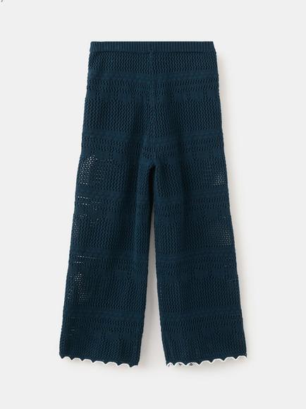 Mango Kids' Knitted Scallop Trim Trousers, Navy - view 2, Navy