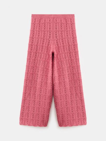 Mango Kids' Lace Knit Culotte Trousers, Strawberry, Strawberry